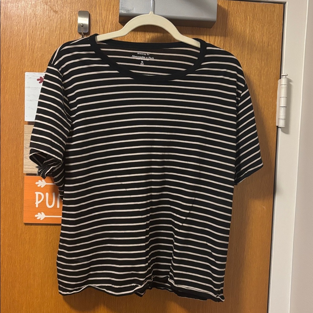 A&F Black and Cream Striped Skimming Tee